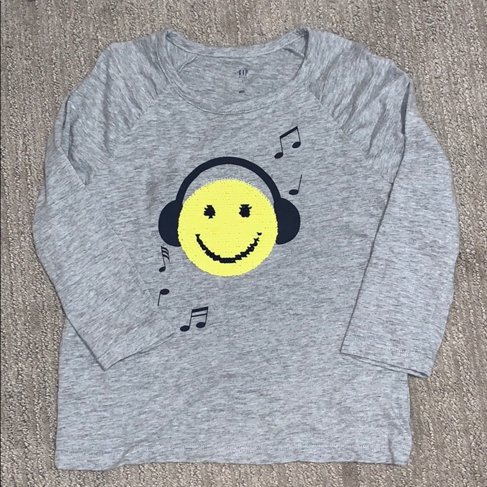 GapKids flip sequins smiley face 3/4 girls shirt